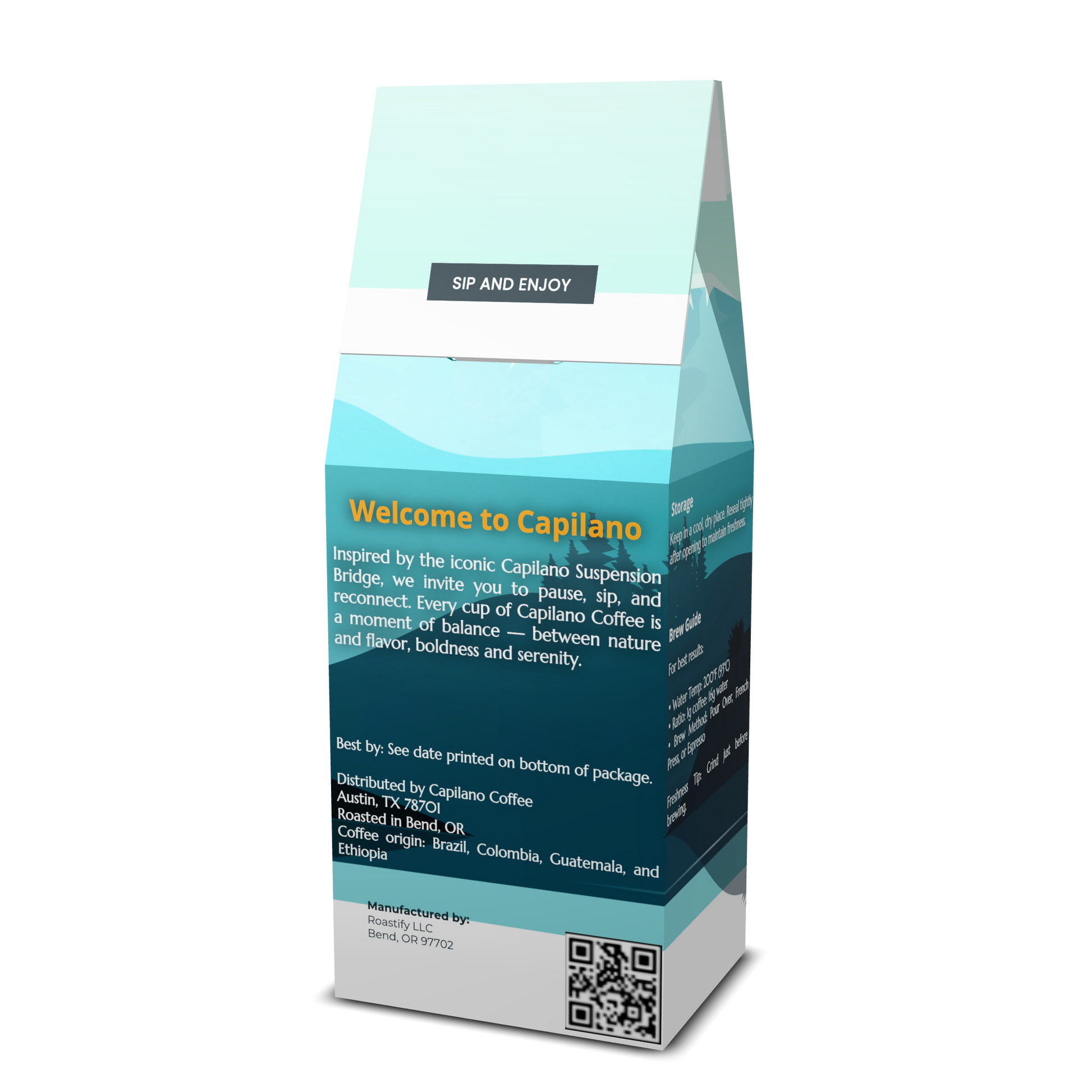 Capilano coffee package with a gradient design on a white background
