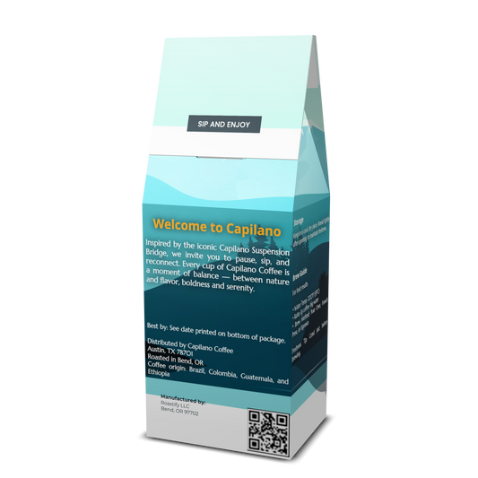 Capilano coffee package with a gradient design on a white background