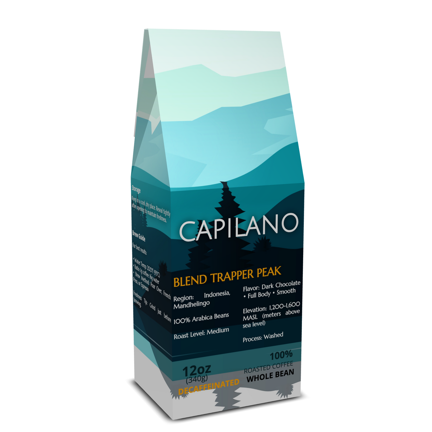 Capilano Coffee Trapper Peak Decaf – Ground Coffee, 12 oz bag