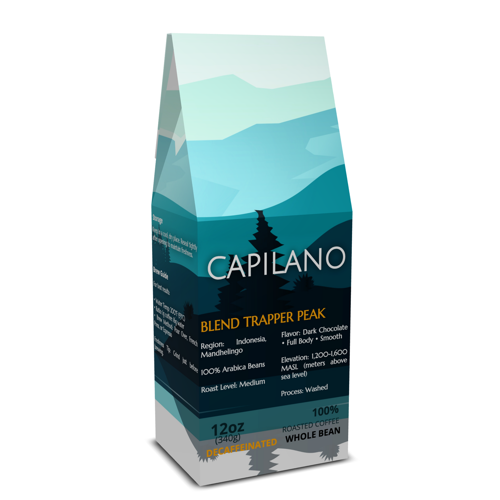 Capilano Coffee Trapper Peak Decaf – Ground Coffee, 12 oz bag